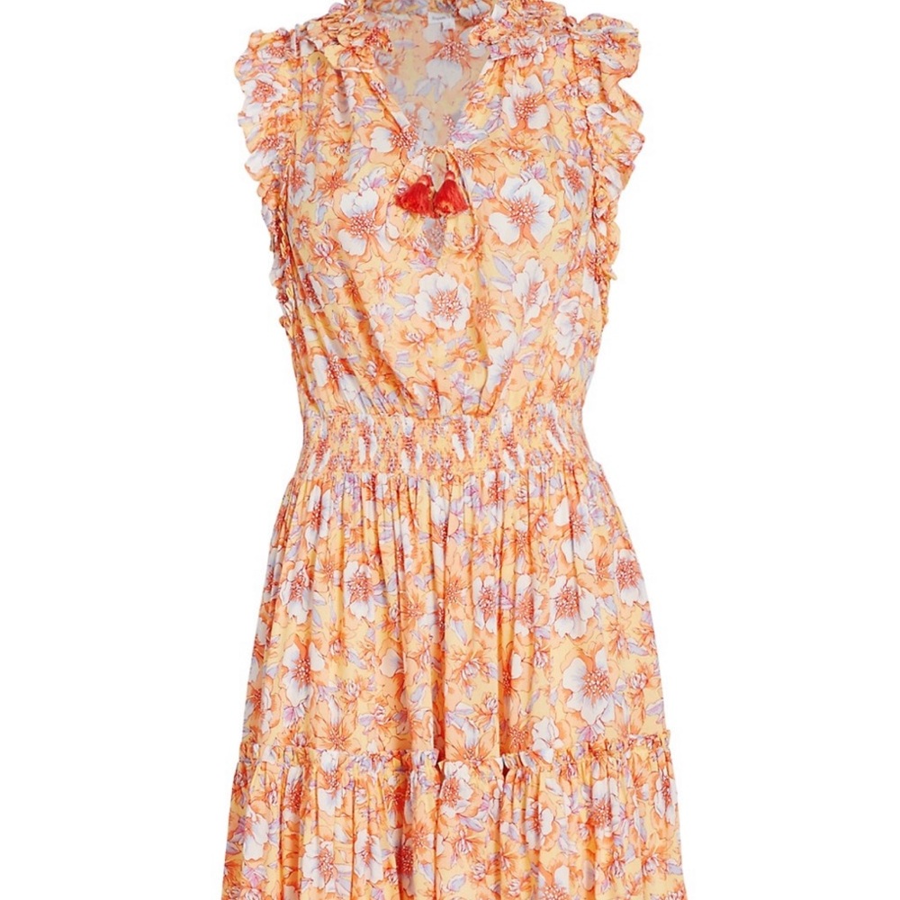 Poupette St. Barth Triny Smocked Floral Mini Dress with Tassel Ties - Picture 3 of 11